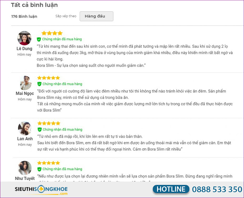 phản hồi khách hàng về viên sủi bora slim