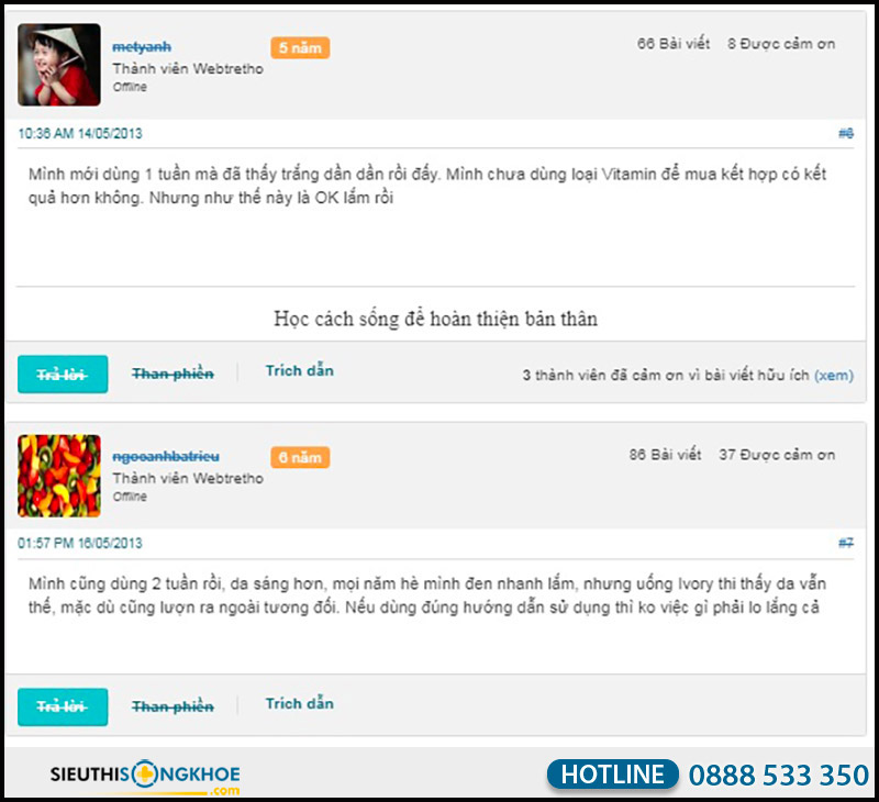phản hồi khách hàng về viên uống ivory caps