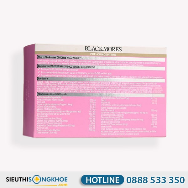 Blackmores Conceive Well Gold Hỗ Trợ Tăng Cường Chức Năng Sinh Sản Nữ Giới Hộp 56 Viên