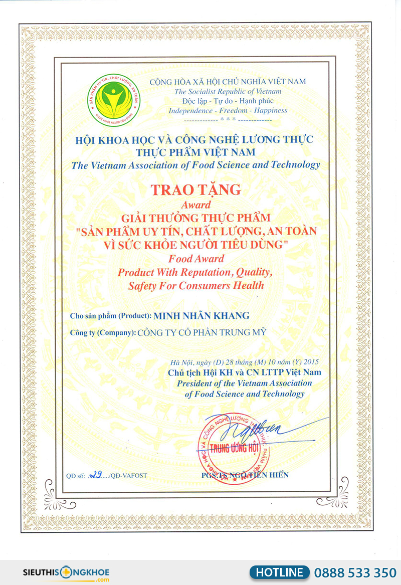 bằng khen của minh nhãn khang