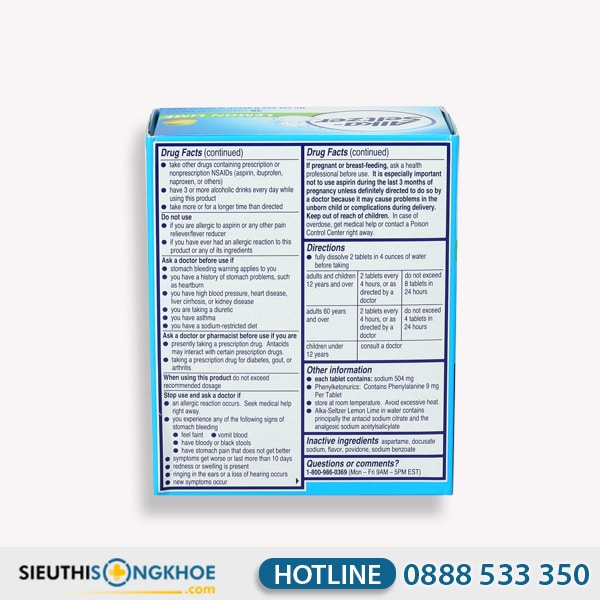 Alka Seltzer - Viên Sủi Hỗ Trợ Đẩy Lùi Biểu Hiện Khó Tiêu & Hạn Chế Các Cơn Đau Nhức Cơ Thể