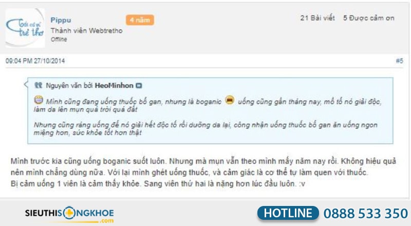 phản hồi khách hàng về boganic forte