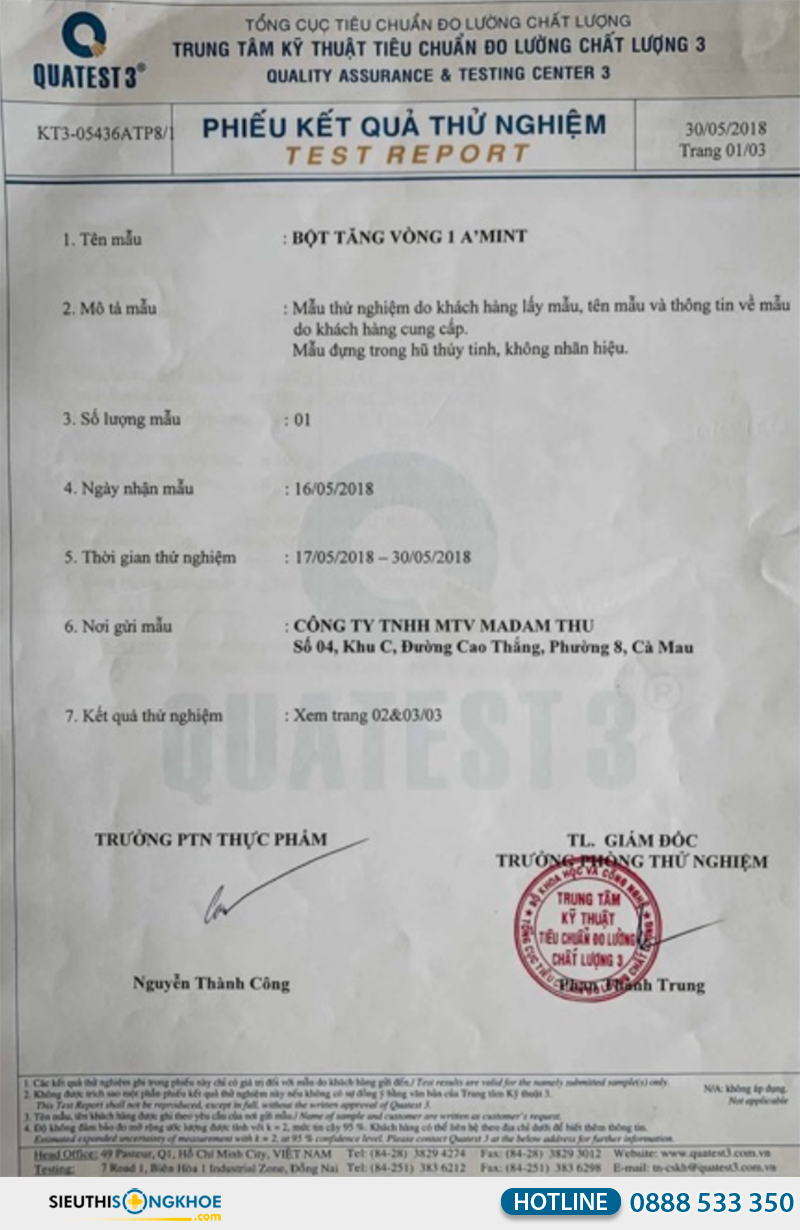giấy chứng nhận của bột ngũ cốc tăng vòng 1 a'mint