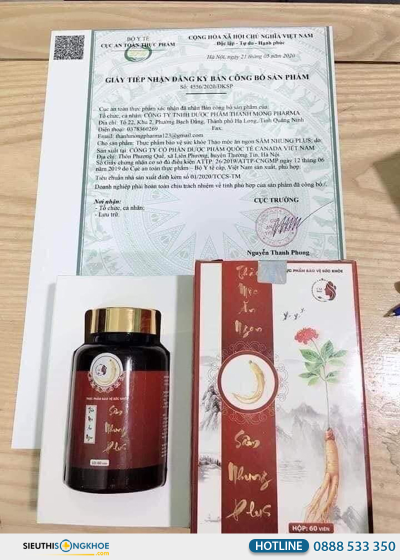 giấy chứng nhận của sâm nhung plus