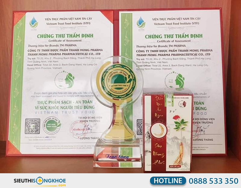 giấy chứng nhận của sâm nhung plus