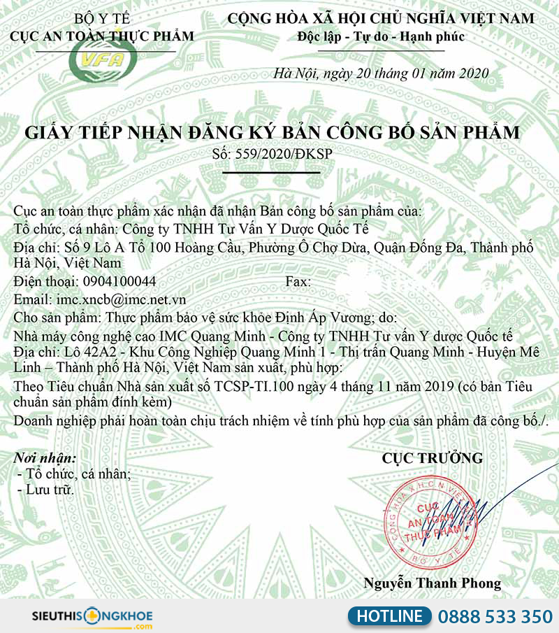 giấy chứng nhận của định áp vương