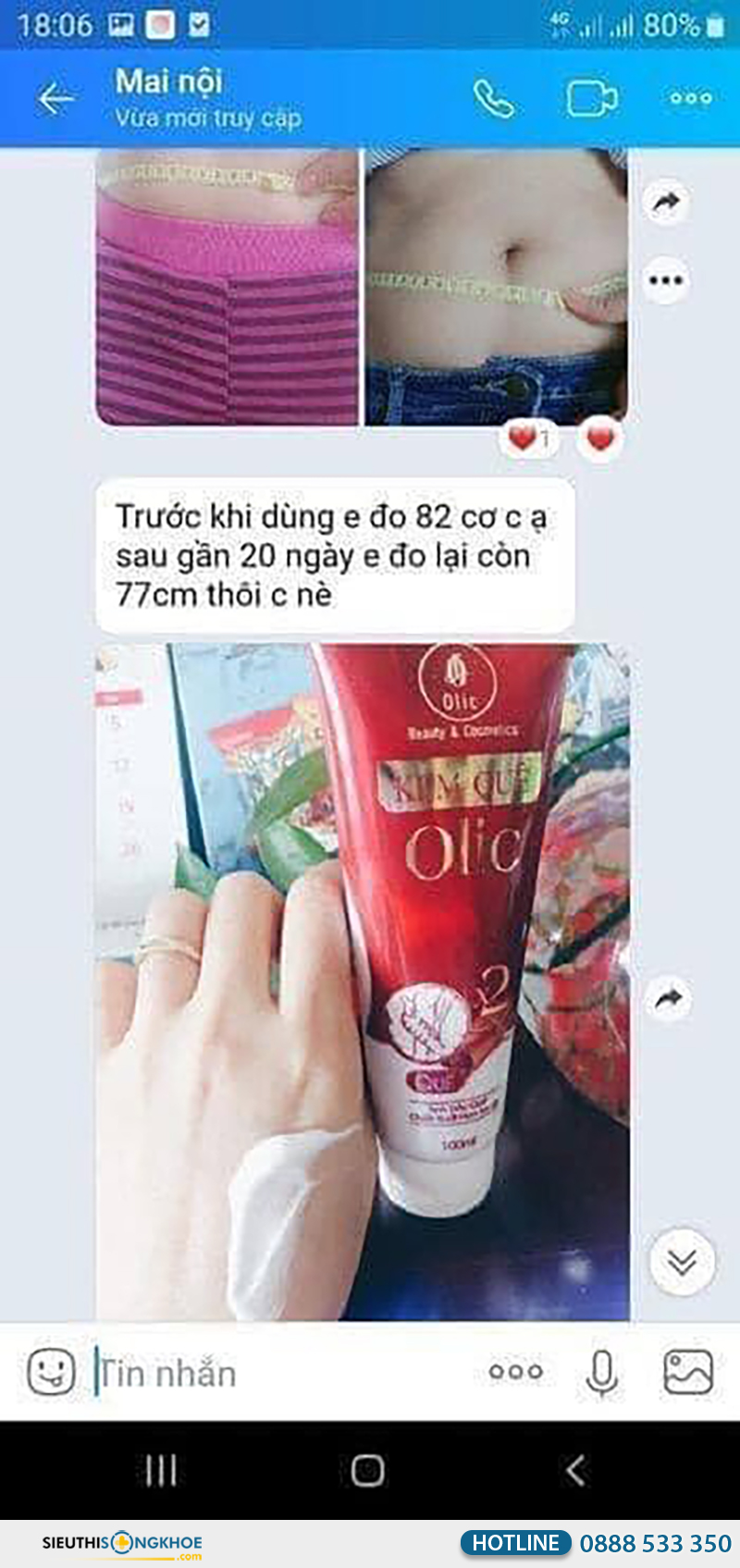 phản hồi khách hàng về kem tan mỡ olic