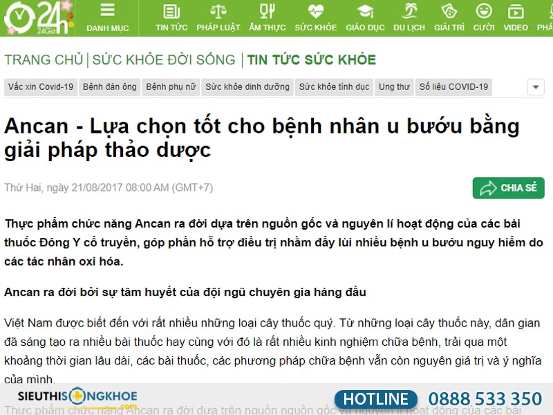 báo chí đưa tin về sản phẩm ancan