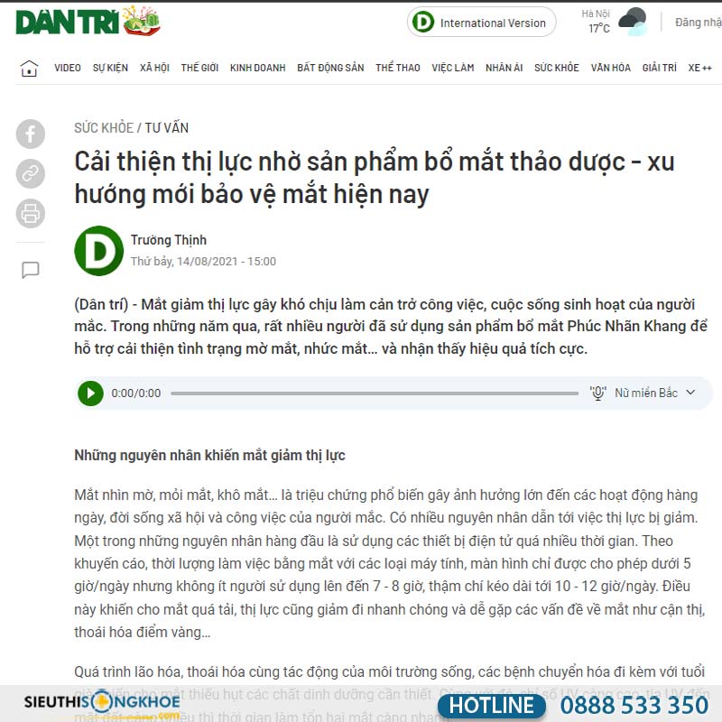 báo dân trí đưa tin phúc nhãn khang