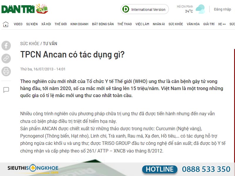báo chí đưa tin về sản phẩm ancan