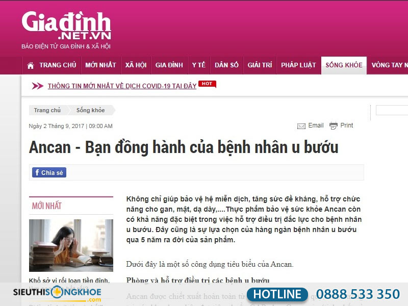 báo chí đưa tin về sản phẩm ancan