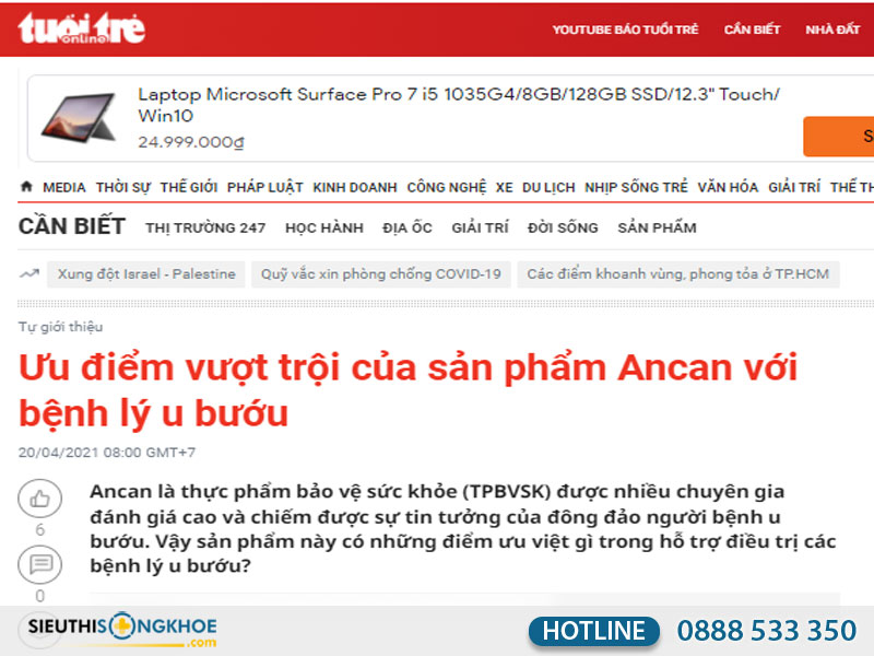 báo chí đưa tin về sản phẩm ancan