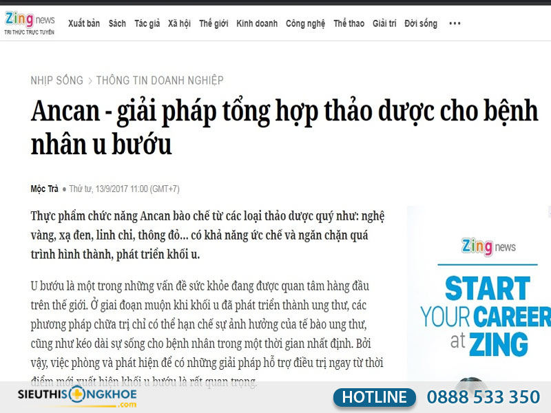 báo chí đưa tin về sản phẩm ancan