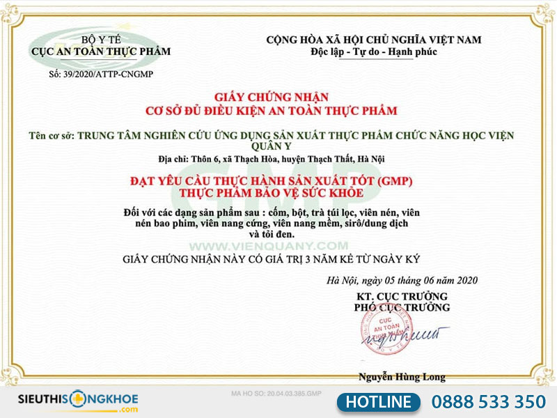 giấy chứng nhận định tâm an giấc