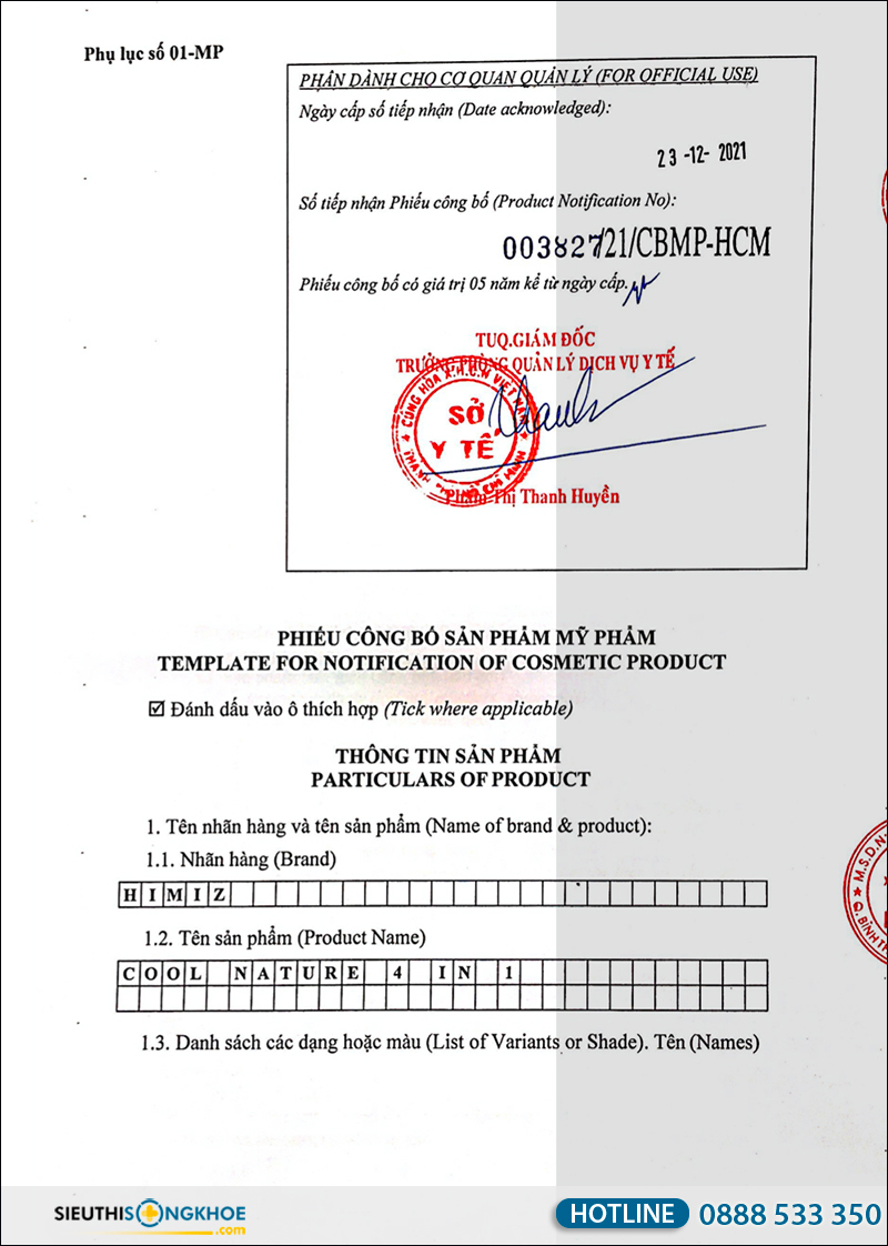 giấy chứng nhận dung dịch vệ sinh nam himiz
