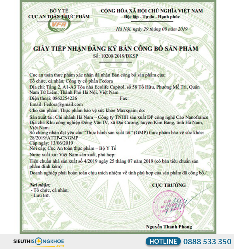 giấy chứng nhận maxxgain