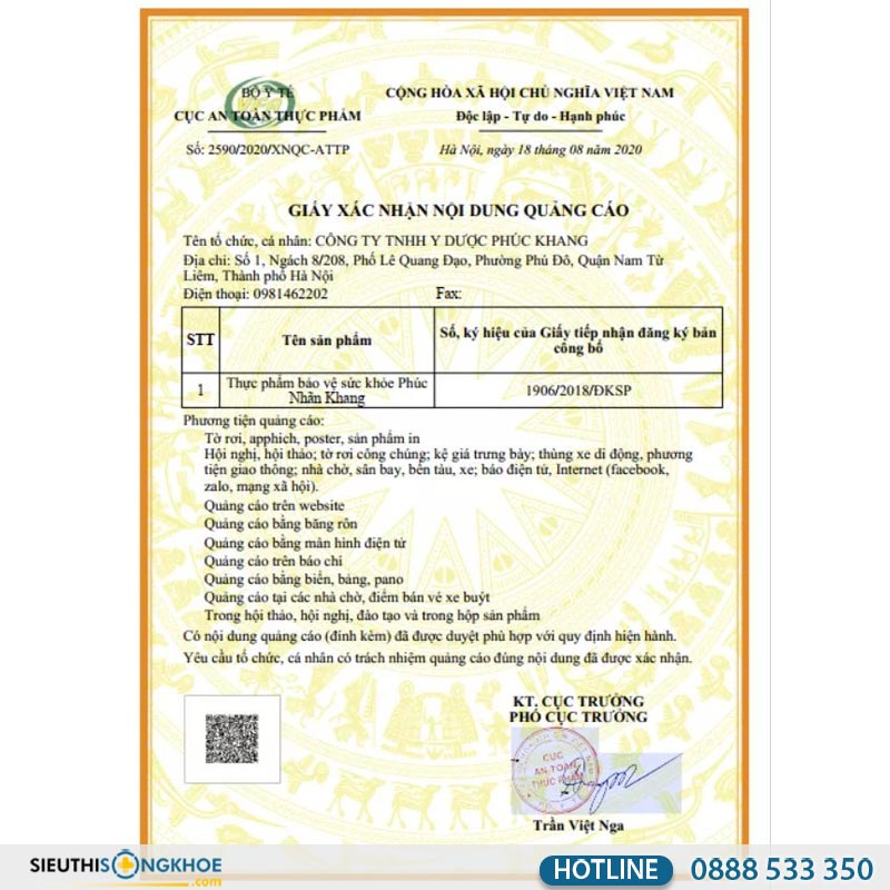 giấy chứng nhận phúc khang