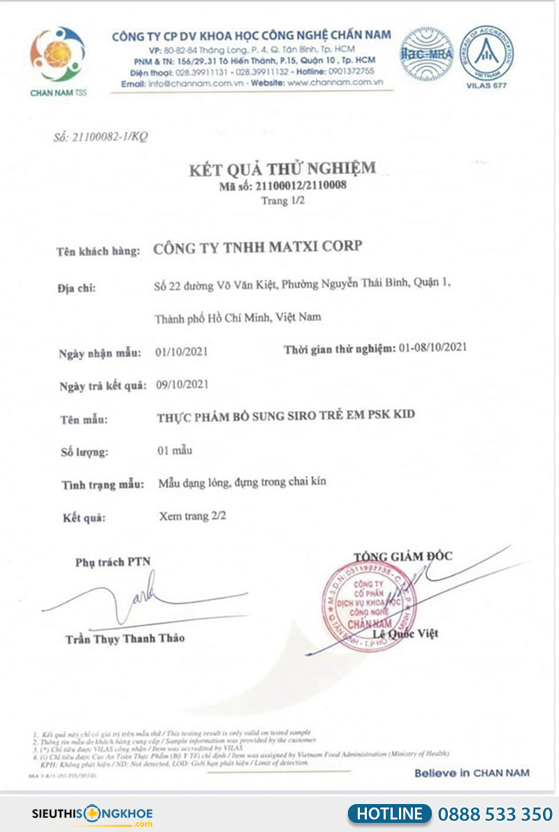 phiếu xét nghiệm psk kid