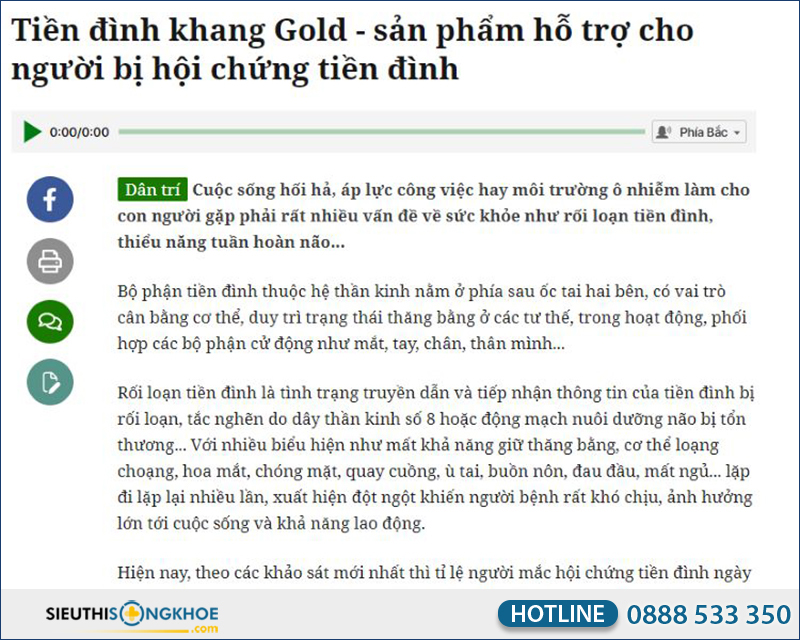 báo dân trí đăng tin tiền đình khang gold