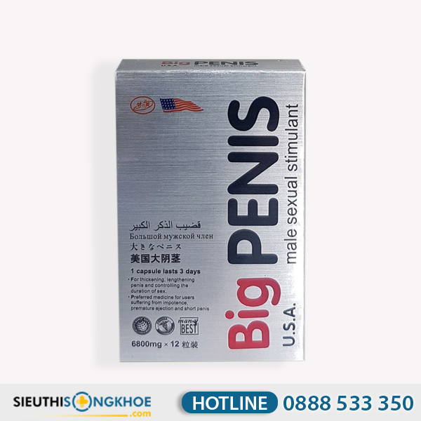 Big Penis Hỗ Trợ Tăng Kích Thước Dương Vật Nam Giới Hộp 12 Viên