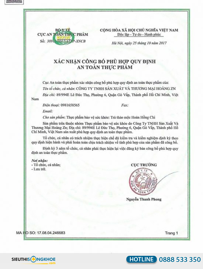 giấy chứng nhận hoàn hồng chi