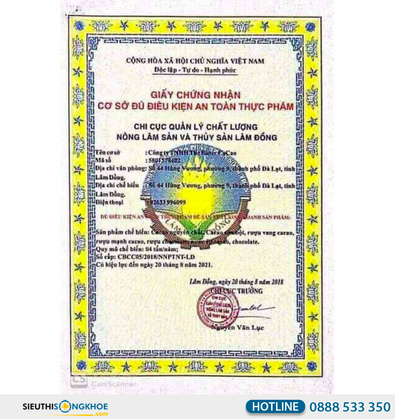 giấy chứng nhận nalee choco