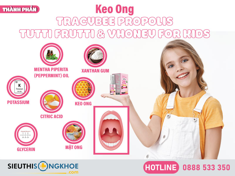 thành phần keo ong tracybee propolis tutti frutti & honey for kids