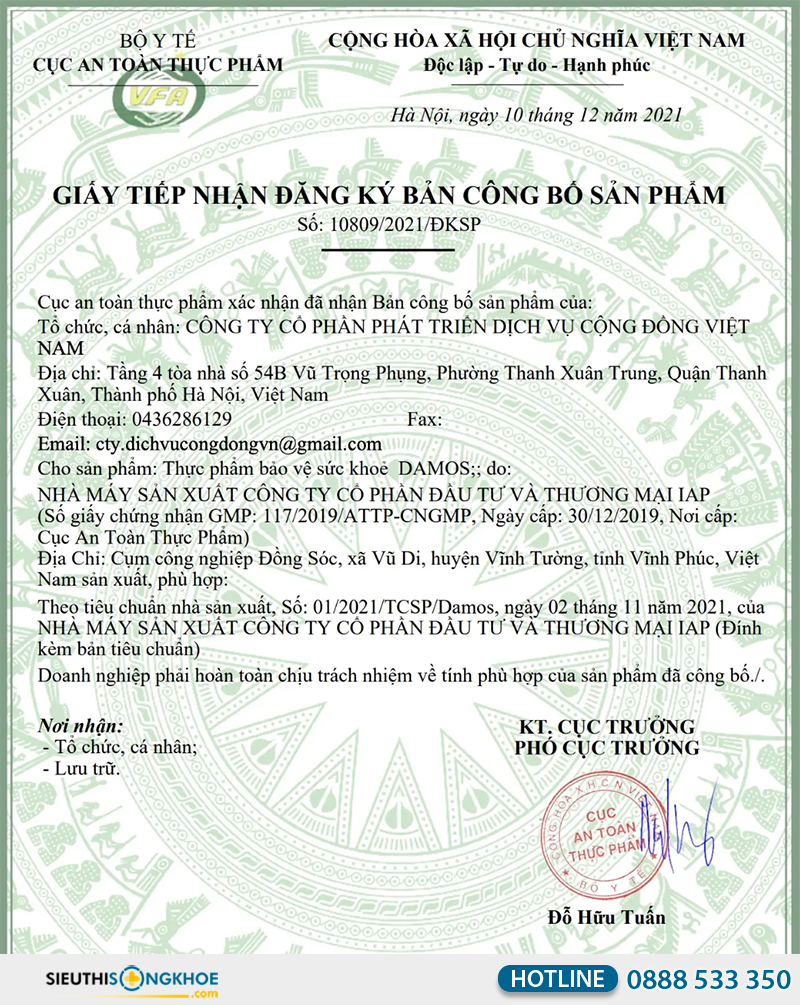 giấy chứng nhận damos