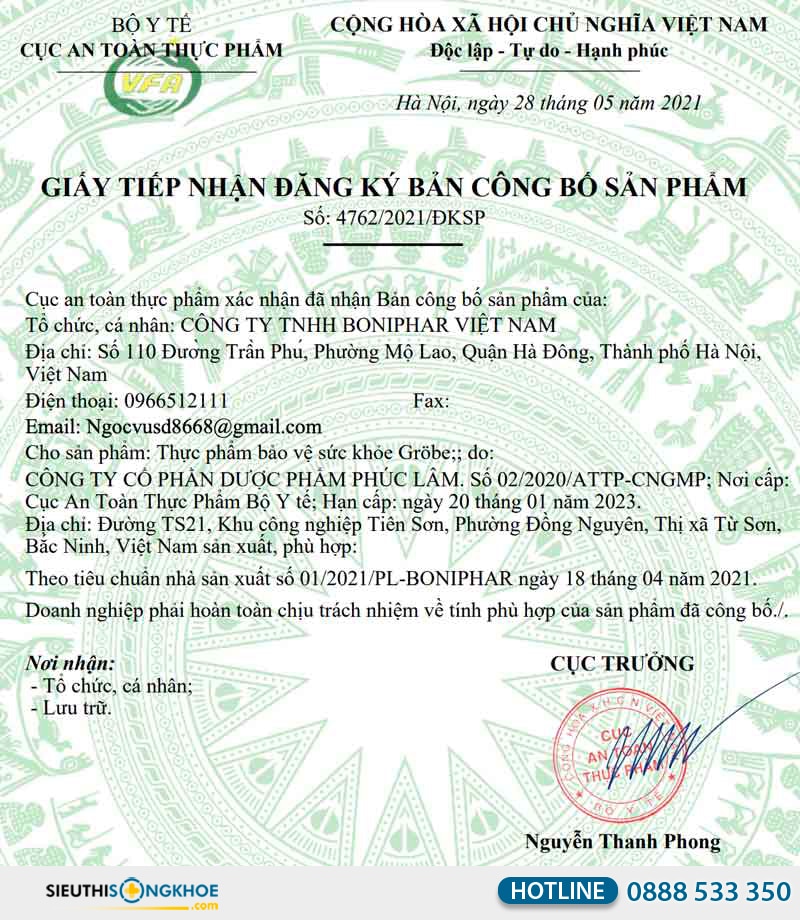 giấy chứng nhận viên sủi grobe