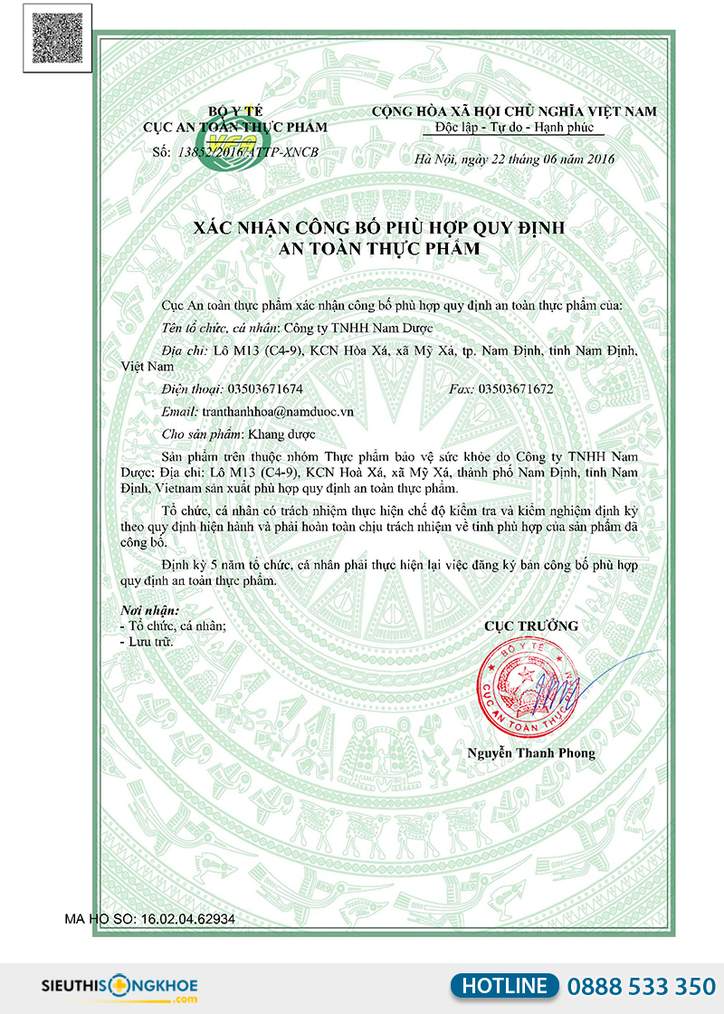 giấy chứng nhận viên uống khang dược