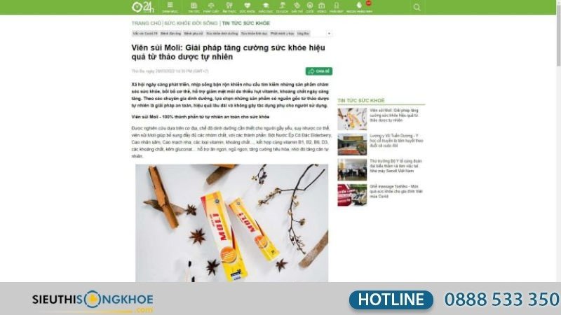 Báo chí đưa tin về viên sủi Moli