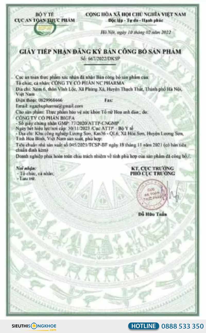 giấy chứng nhận tố nữ hoa anh đào