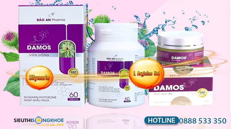 Bộ viên uống và kem bôi Damos đang được bán tại Siêu Thị Sống Khoẻ uy tín.