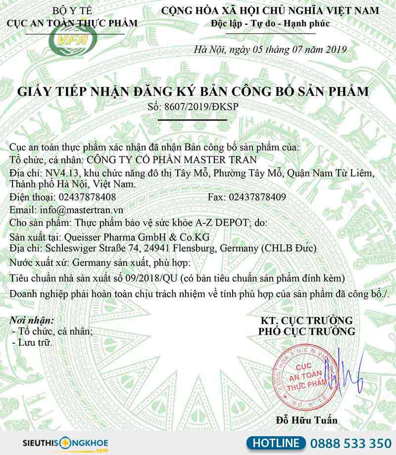 giấy chứng nhận a-z depot
