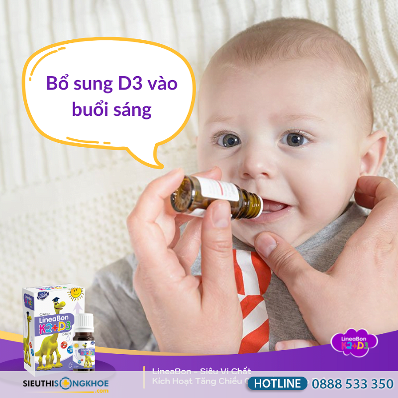 Nên cho bé uống Lineabon K2+D3 vào buổi sáng và sau khi ăn