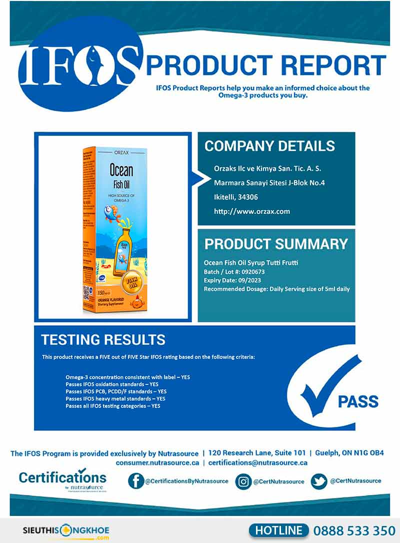 chứng nhận IFOS chuẩn 5 sao của ocean fish oil