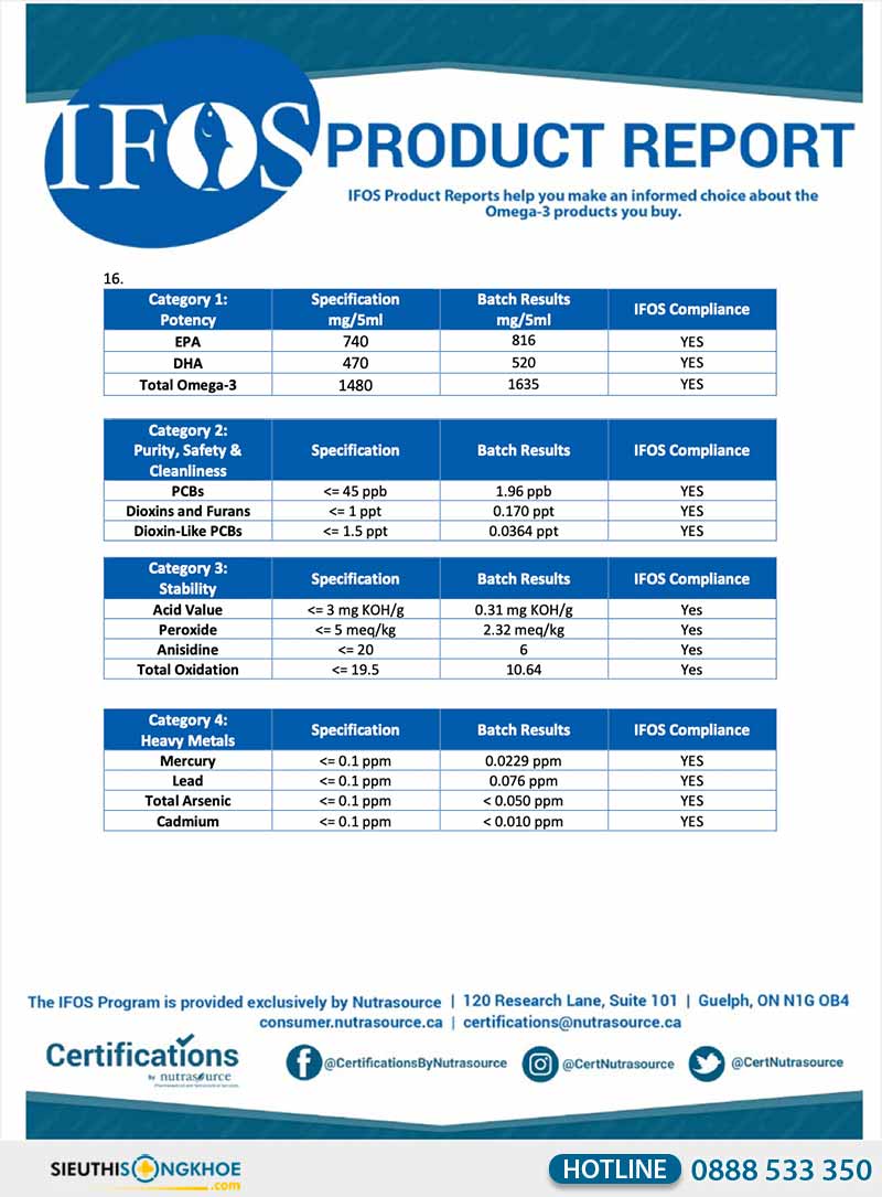 chứng nhận IFOS chuẩn 5 sao ocean fish oil
