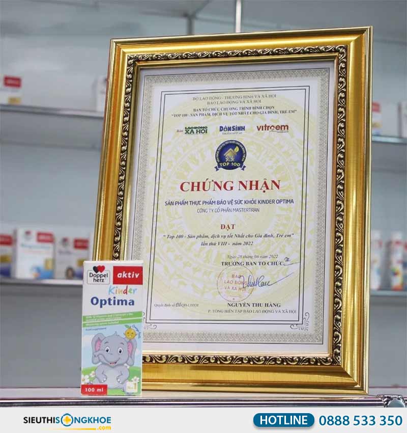 giấy chứng nhận của kinder optima