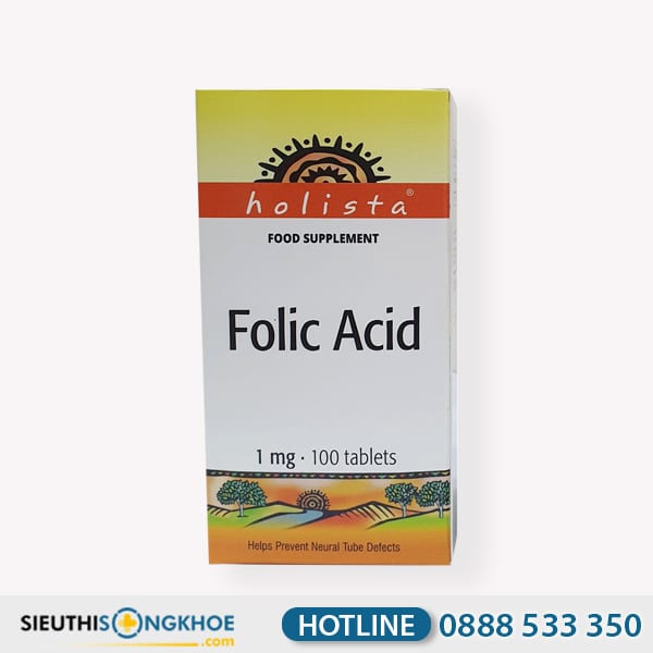 Folic Acid Holista Hỗ Trợ Phòng Ngừa Thiếu Máu & Dị Thật Thai Nhi Hộp 100 Viên
