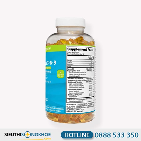 Omega 3 6 9 Member’s Mark Supports Heart Health Hỗ Trợ Cải Thiện Sức Khoẻ Tim Mạch & Thị Lực Hộp 325 Viên