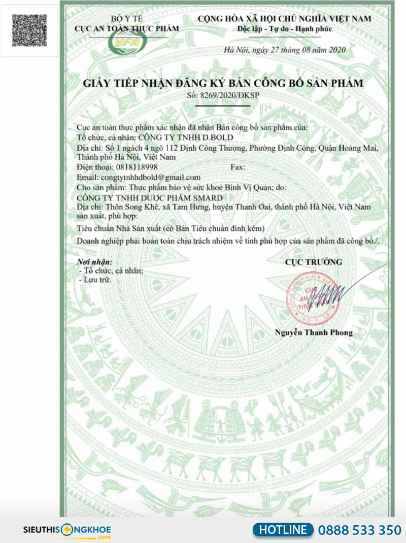 giấy chứng nhận bình vị quản