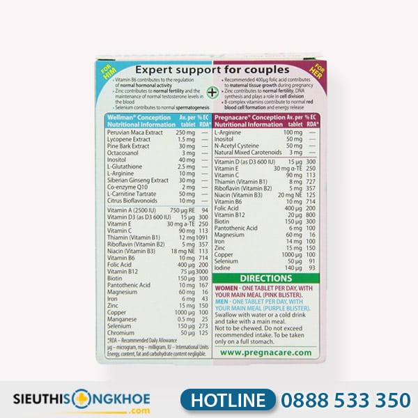 Pregnacare Him & Her Conception Hỗ Trợ Tăng Khả Năng Thụ Thai Nam Và Nữ Giới Hộp 60 Viên